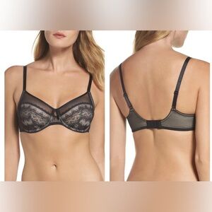 Chantelle Underwired Sheer Black / Nude Lace Bra Size 38DDD